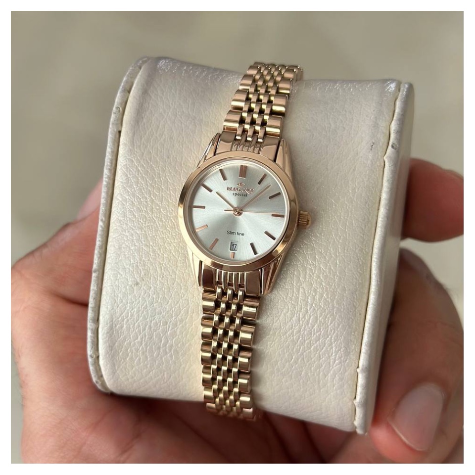 ساعت مچی زنانه الگانس ER8146 تمام رزگلد صفحه نقره ای(ELEGANCE)